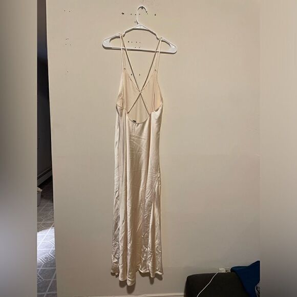 NWT Zara Champagne Satin Long Dress Open Back - Picture 4 of 8